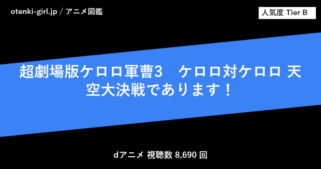 超劇場版ケロロ軍曹3　ケロロ対ケロロ 天空大決戦であります！ - 人気度 B - otenki-girl.jp アニメ図鑑