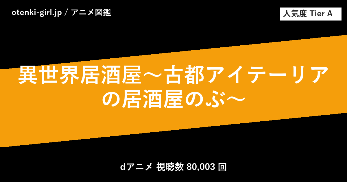 異世界居酒屋～古都アイテーリアの居酒屋のぶ～ - 人気度 A - otenki-girl.jp アニメ図鑑